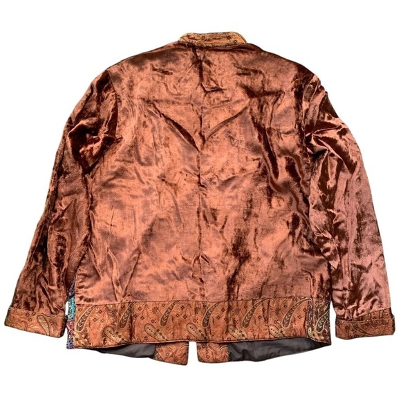 Coldwater Creek Patchwork Tapestry Velvet Buttoned Jacket Brown Teal Size M - Picture 2 of 7